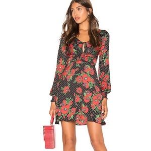 NWT Free People Black Combo Morning Light Polka Dot Floral Satin Dress